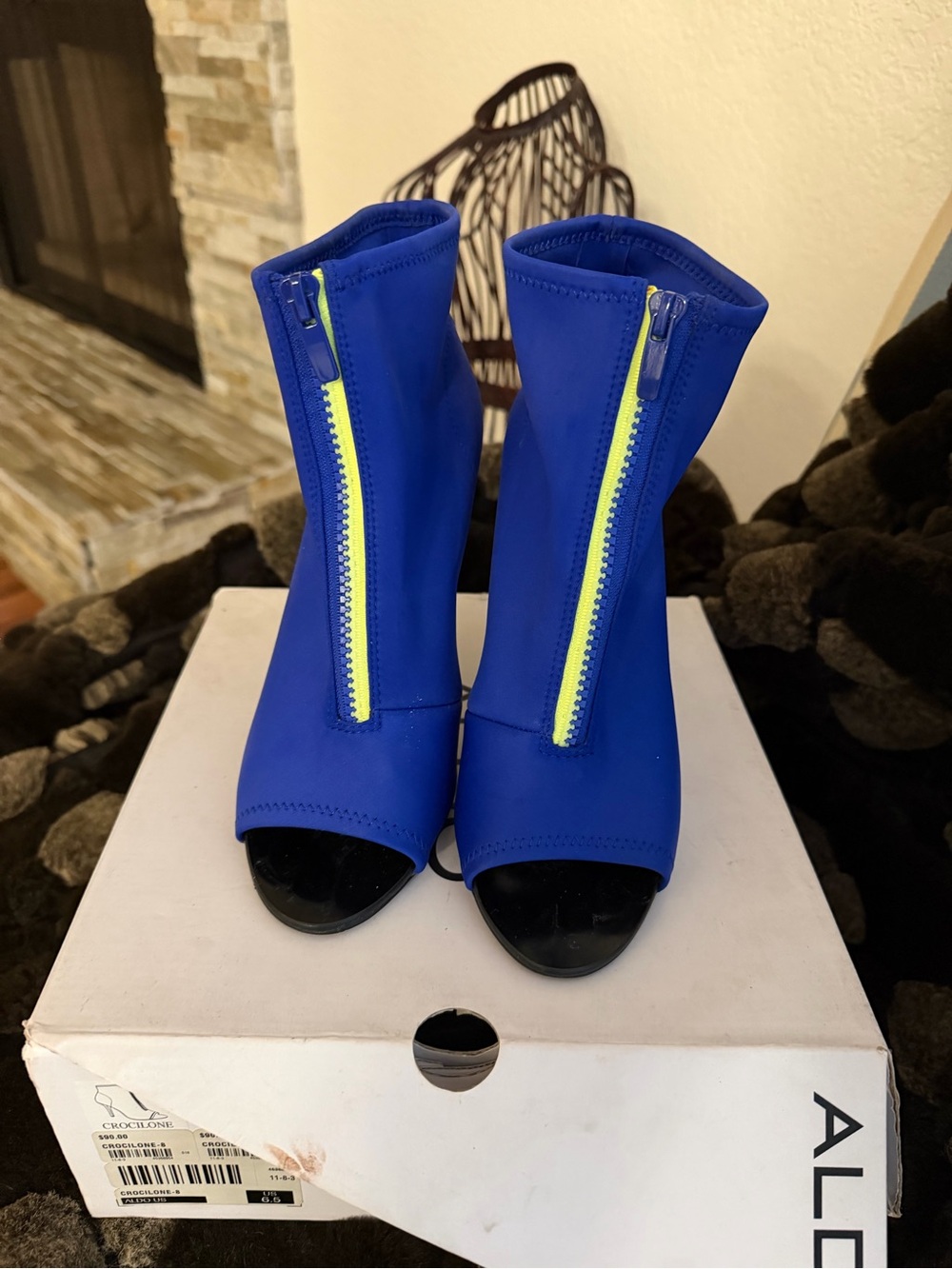 Aldo Electric Blue Peep-Toe Zip Ankle Boots
